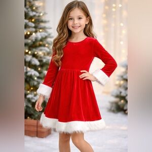 Girls Red Holiday Dress with White Faux Fur Trim Size 10 - 12